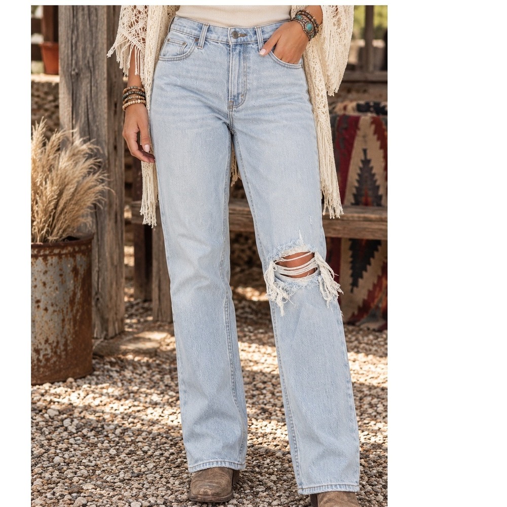 Abercrombie & Fitch The 90s Straight Ultra High Rise Light Wash Jeans 25  Ankle
